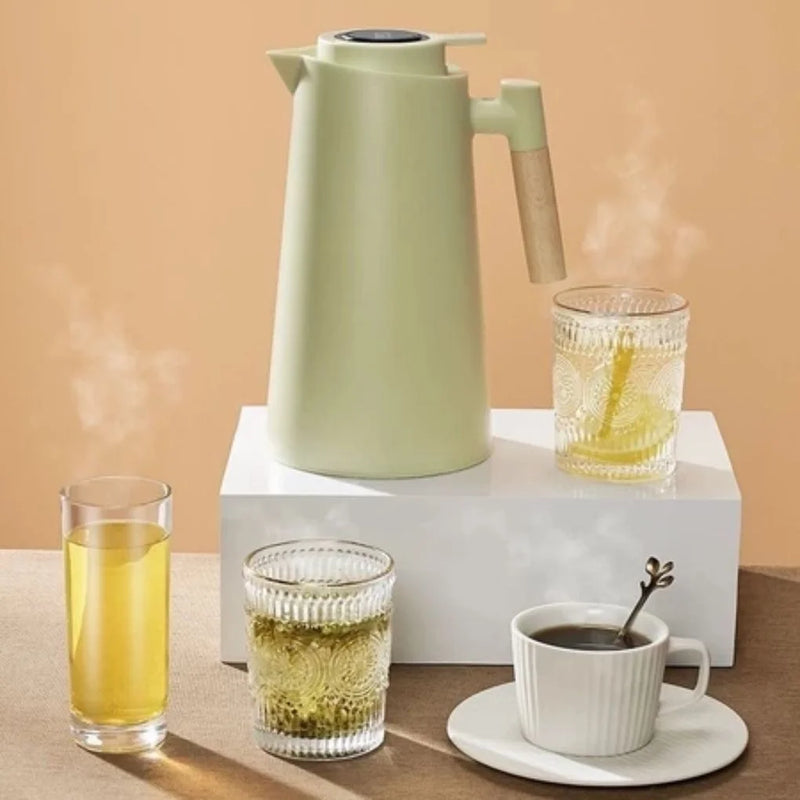 Thermal Bottle Digital Thermometer 1L Coffee Tea Inox Double Wall Temperature Pickles Elegant Modern Wood Office Cable