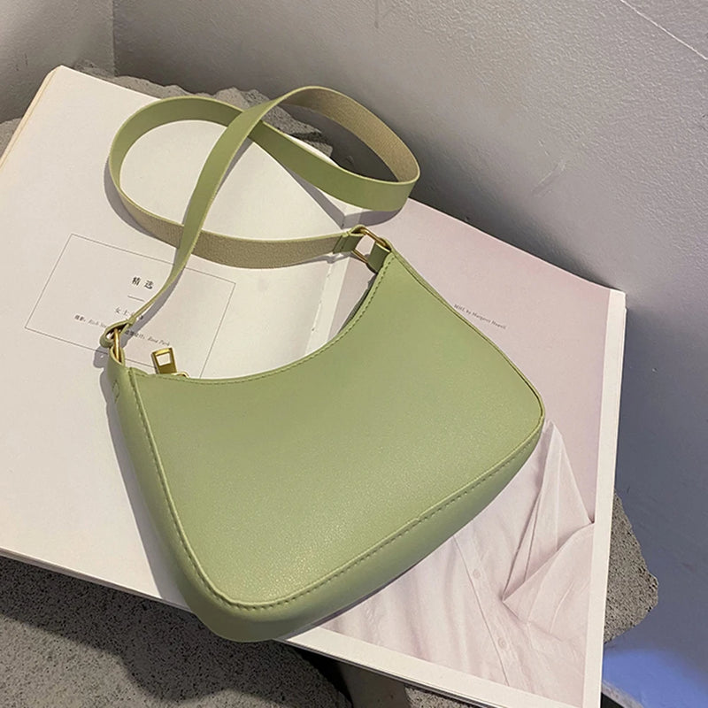 New Women's Fashion Handbags Retro Solid Color PU Leather Shoulder Underarm Bag Casual Women Hobos Handbags sac à main femme