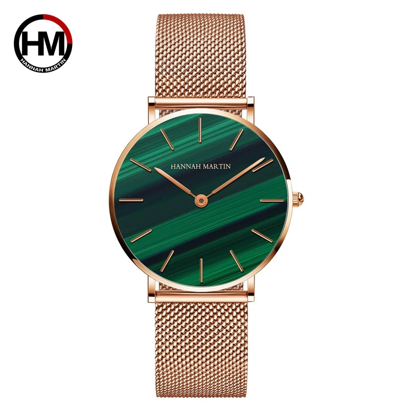 HANNAH MARTIN Brand Quality Stainless Steel Band Japan Quartz Movement Waterproof Women Full Rose Gold Ladies Dropshipping Watch
