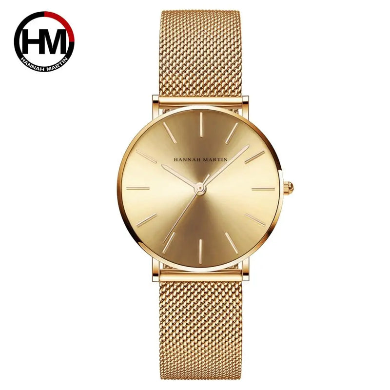 HANNAH MARTIN Brand Quality Stainless Steel Band Japan Quartz Movement Waterproof Women Full Rose Gold Ladies Dropshipping Watch
