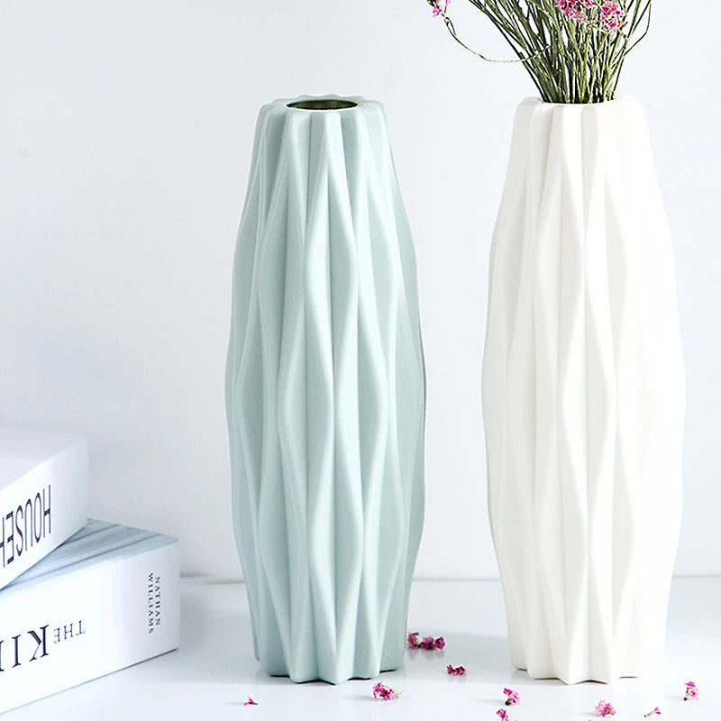 NEW 21cm Modern Flower Vase White Pink Green Plastic Vase Nordic Home Living Room Decoration Ornament Flower Arrangement Decor