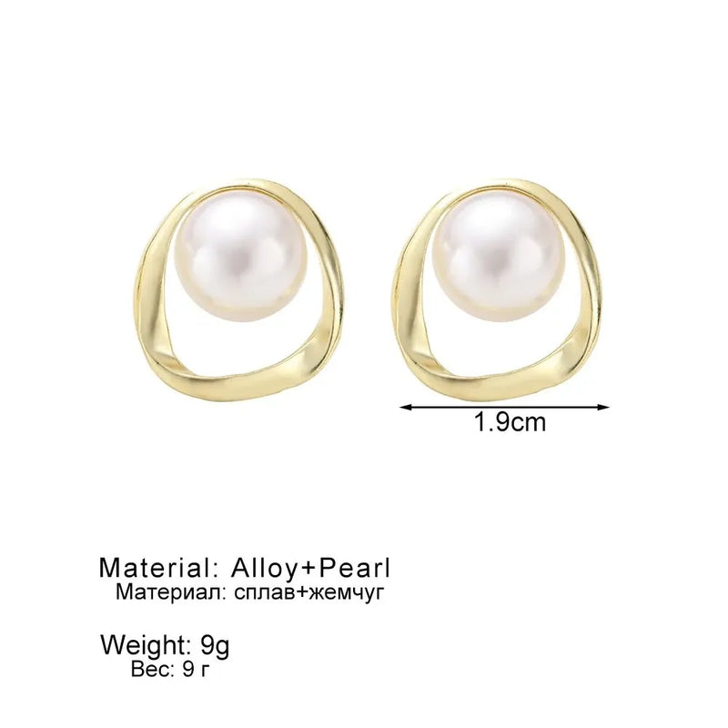 Imitation Pearl Earring for Women Gold Color Round Stud Earrings Korean Delicate Irregular Design Unusual Fashion Jewelry