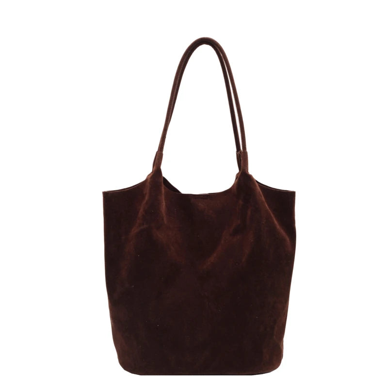 Suede Sewing Thread Retro Women's Shoulder Bags Zipper Casual Versatile 2024 New Solid Colors High Capacity Casual Tote