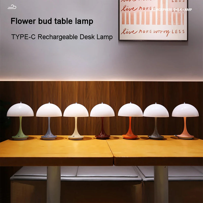 Led Bedroom Bedside Lamp Mushroom Rechargeable Desk Lamp Wireless Room Decor Night Light Touch Switch Atmosphere Usb Table Lamp