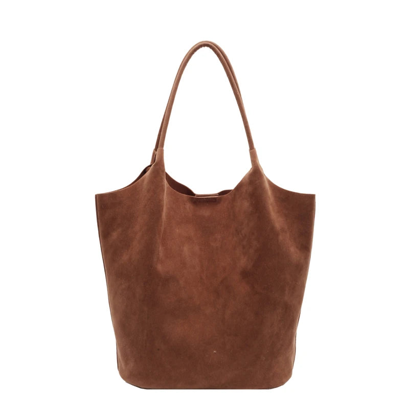 Suede Sewing Thread Retro Women's Shoulder Bags Zipper Casual Versatile 2024 New Solid Colors High Capacity Casual Tote