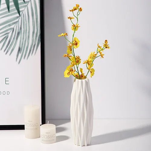 NEW 21cm Modern Flower Vase White Pink Green Plastic Vase Nordic Home Living Room Decoration Ornament Flower Arrangement Decor
