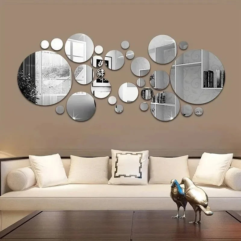 Conjunto de Espelhos Decorativos Adesivos — Design Circular Moderno
