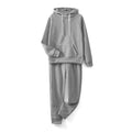 Women's 2Pieces Running Sets Solid Color Sportswear Long Sleeve Hoodies with Front Pocket Drawstring Long Pants Tracksuits