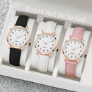 1/3/4/5PCS Fashion Arabic Dial Women Quartz Watch Casual Leather Strap Wristwatch for Girls Clock Gift（Without Box）