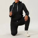 Women's 2Pieces Running Sets Solid Color Sportswear Long Sleeve Hoodies with Front Pocket Drawstring Long Pants Tracksuits