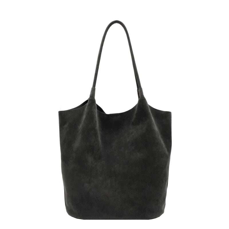 Suede Sewing Thread Retro Women's Shoulder Bags Zipper Casual Versatile 2024 New Solid Colors High Capacity Casual Tote