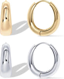 14K Gold Plated Sterling Silver Post Small Chunky Hoops Earrings | Thick Lightweight Gold Hoop Earrings for Women Retro style