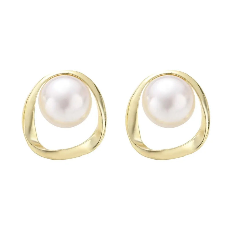Imitation Pearl Earring for Women Gold Color Round Stud Earrings Korean Delicate Irregular Design Unusual Fashion Jewelry