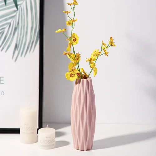 NEW 21cm Modern Flower Vase White Pink Green Plastic Vase Nordic Home Living Room Decoration Ornament Flower Arrangement Decor