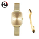 Rectangle Ultrathin Nordic Simple Style Japan Quartz Movement Fashion Stainless Steel Mesh Silvery Bracelet Belt Ladies Watches