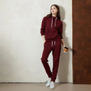 Women's 2Pieces Running Sets Solid Color Sportswear Long Sleeve Hoodies with Front Pocket Drawstring Long Pants Tracksuits