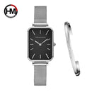 Rectangle Ultrathin Nordic Simple Style Japan Quartz Movement Fashion Stainless Steel Mesh Silvery Bracelet Belt Ladies Watches