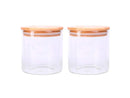 Kit 2 500ml Glass Pots With Wooden Lid Bamboo Door Condiments