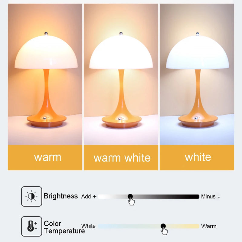 Led Bedroom Bedside Lamp Mushroom Rechargeable Desk Lamp Wireless Room Decor Night Light Touch Switch Atmosphere Usb Table Lamp
