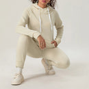 Women's 2Pieces Running Sets Solid Color Sportswear Long Sleeve Hoodies with Front Pocket Drawstring Long Pants Tracksuits