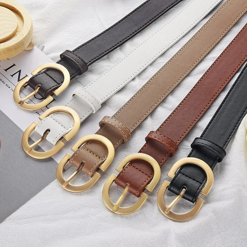 Women's Simple Golden Buckle Belt Women’s Fashion Casual Black Designer Belts Ladies Waist Belts For Jeans Clothing Accessories