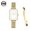 Rectangle Ultrathin Nordic Simple Style Japan Quartz Movement Fashion Stainless Steel Mesh Silvery Bracelet Belt Ladies Watches