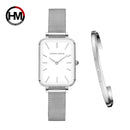 Rectangle Ultrathin Nordic Simple Style Japan Quartz Movement Fashion Stainless Steel Mesh Silvery Bracelet Belt Ladies Watches
