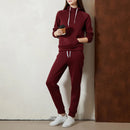 Women's 2Pieces Running Sets Solid Color Sportswear Long Sleeve Hoodies with Front Pocket Drawstring Long Pants Tracksuits