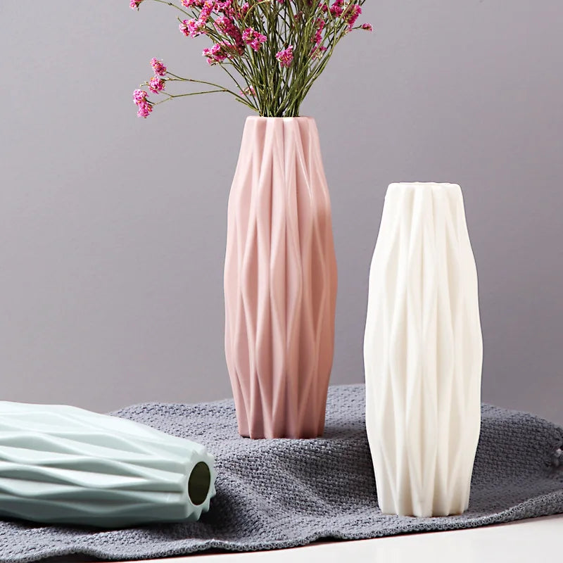 NEW 21cm Modern Flower Vase White Pink Green Plastic Vase Nordic Home Living Room Decoration Ornament Flower Arrangement Decor