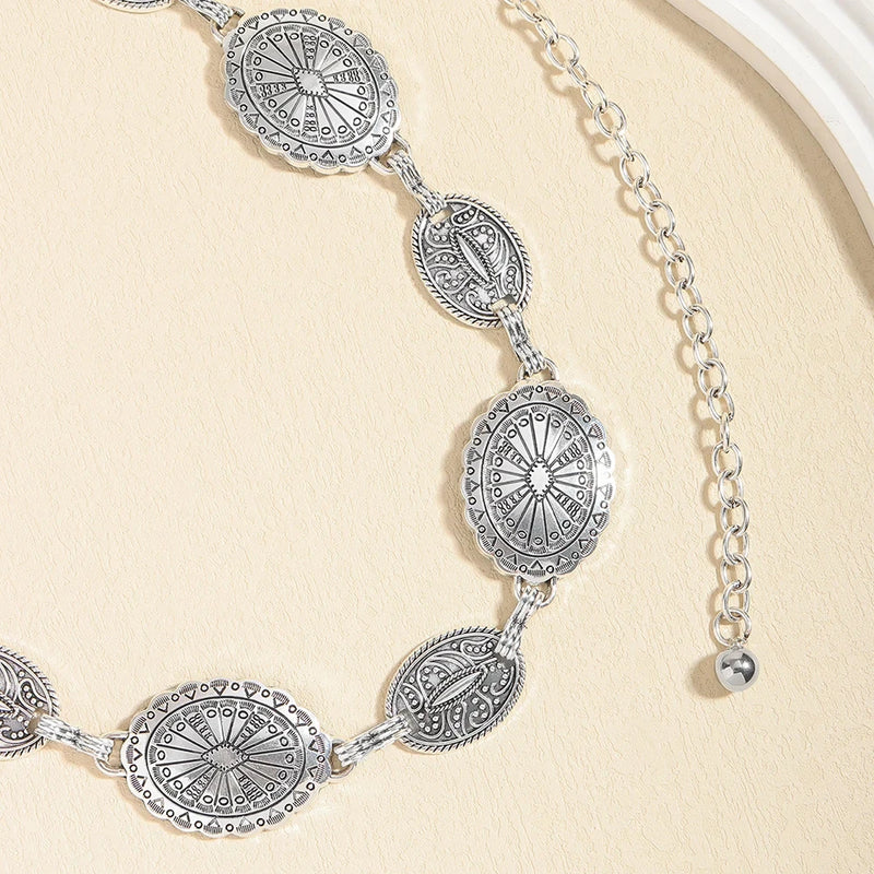 1/2pcs Retro Style WOMEN'S Metal Waist Chain Accessories Decorative Circle Carved Chain Belt High Style Accessories