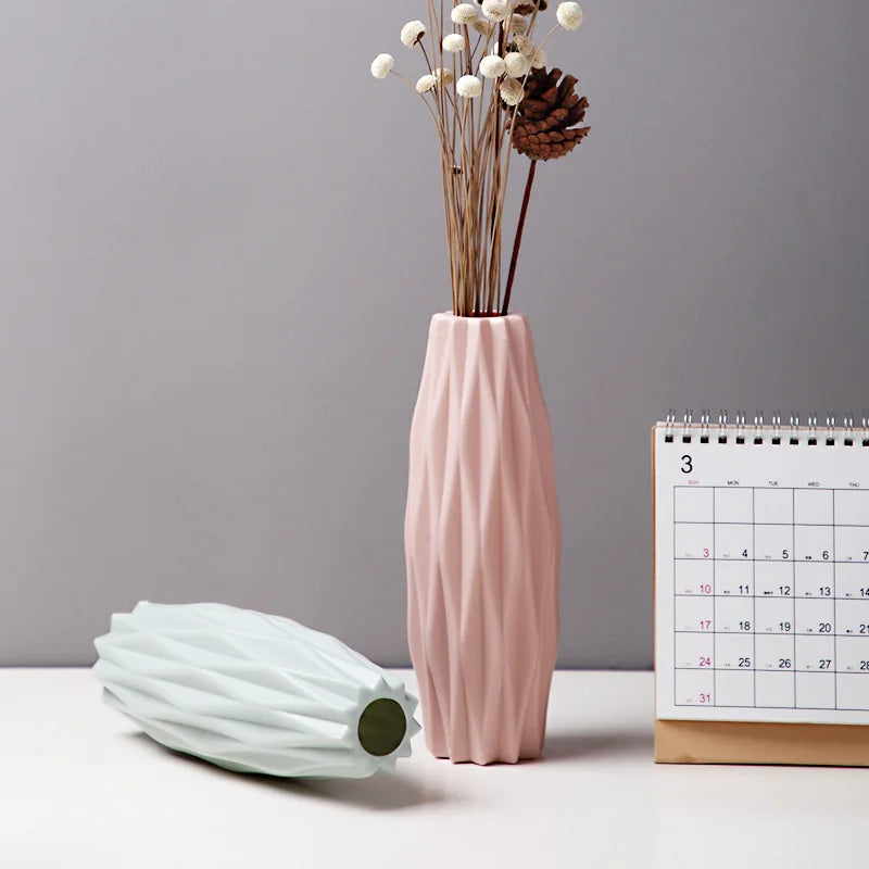 NEW 21cm Modern Flower Vase White Pink Green Plastic Vase Nordic Home Living Room Decoration Ornament Flower Arrangement Decor
