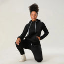Women's 2Pieces Running Sets Solid Color Sportswear Long Sleeve Hoodies with Front Pocket Drawstring Long Pants Tracksuits